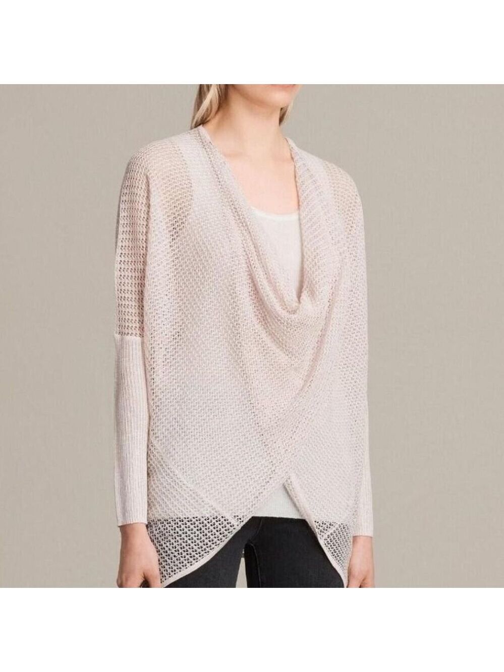All Saints Cream Neutral Draped Itat Levita Shrug Knit Cardigan Size XS/Small